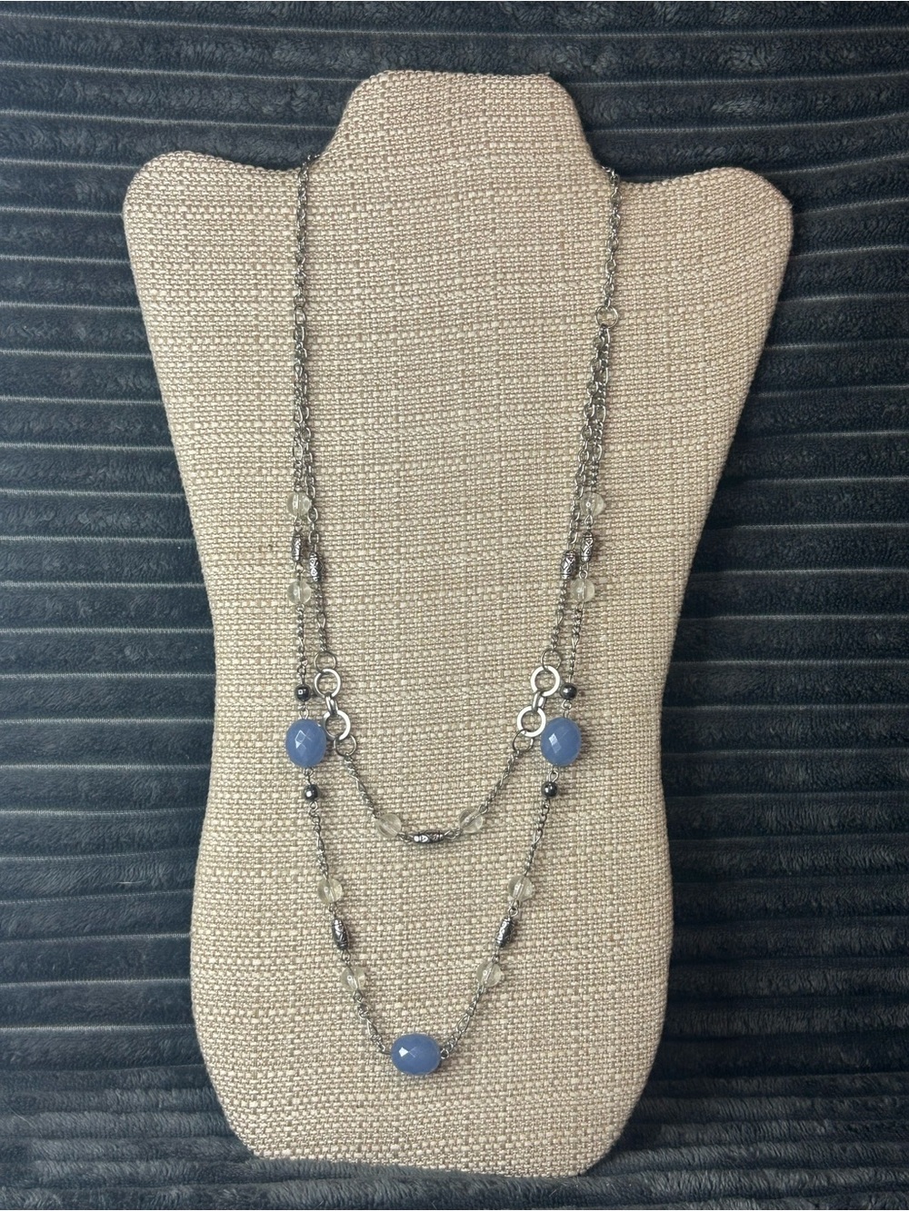 Elegant Blue Bead Layered Necklace - Unbranded